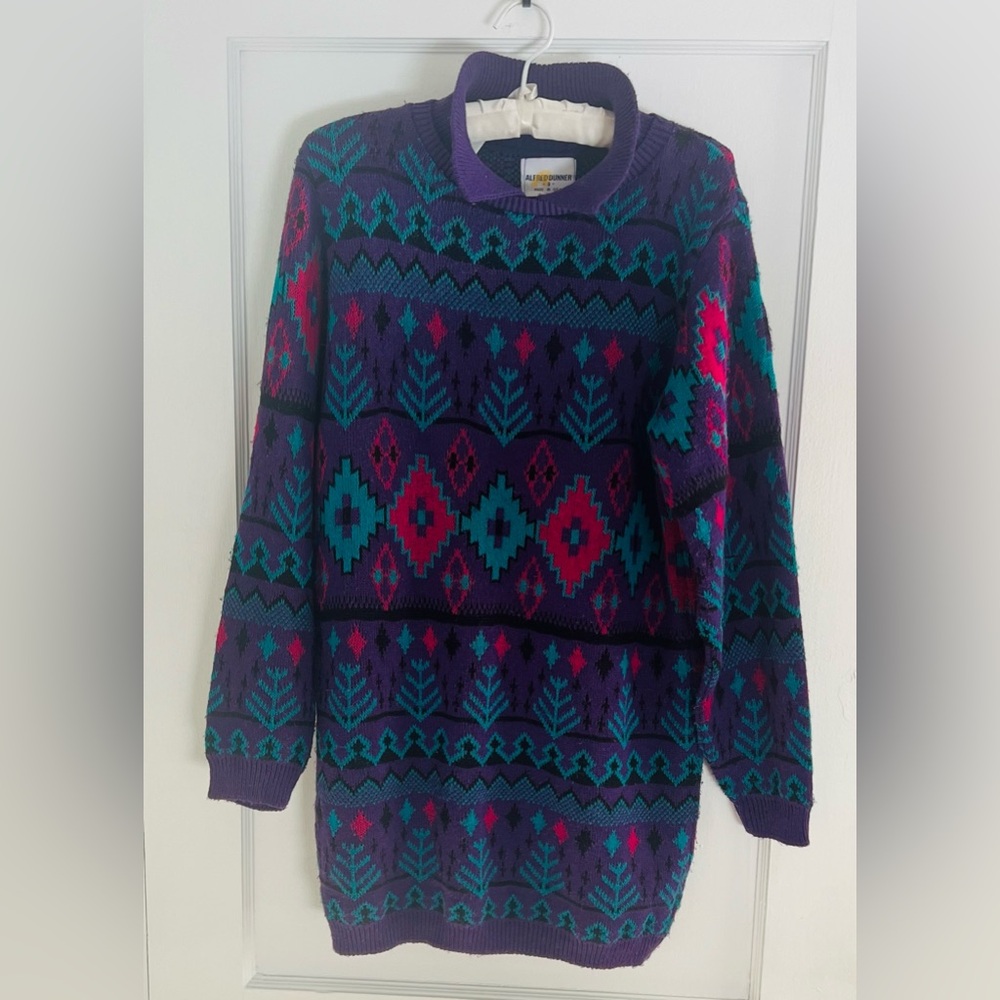 Alfred Dunner Vintage Winter Southwest Purple Acrylic Sweater Women's Size S